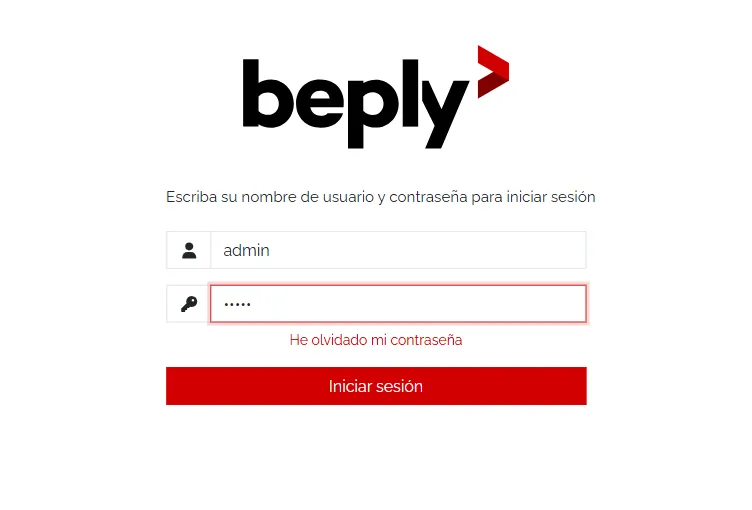 Pantalla de login de Beply