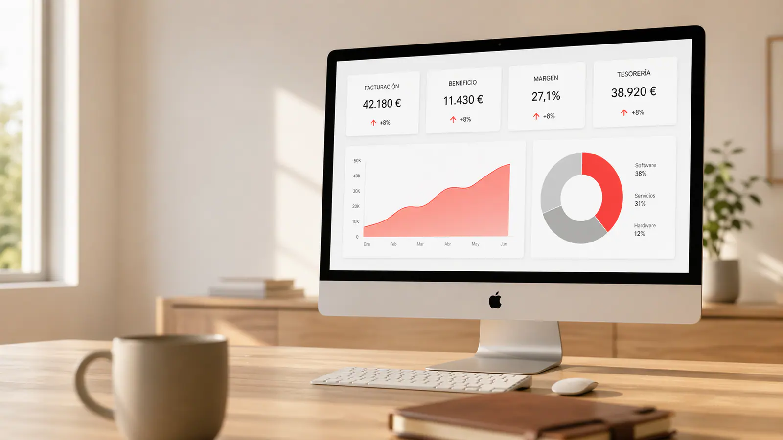 Dashboard Beply con KPIs de facturación, beneficio, margen y tesorería