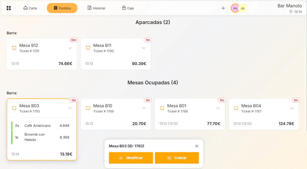TPV táctil de Beply para hostelería con carta visual y comanda en tiempo real