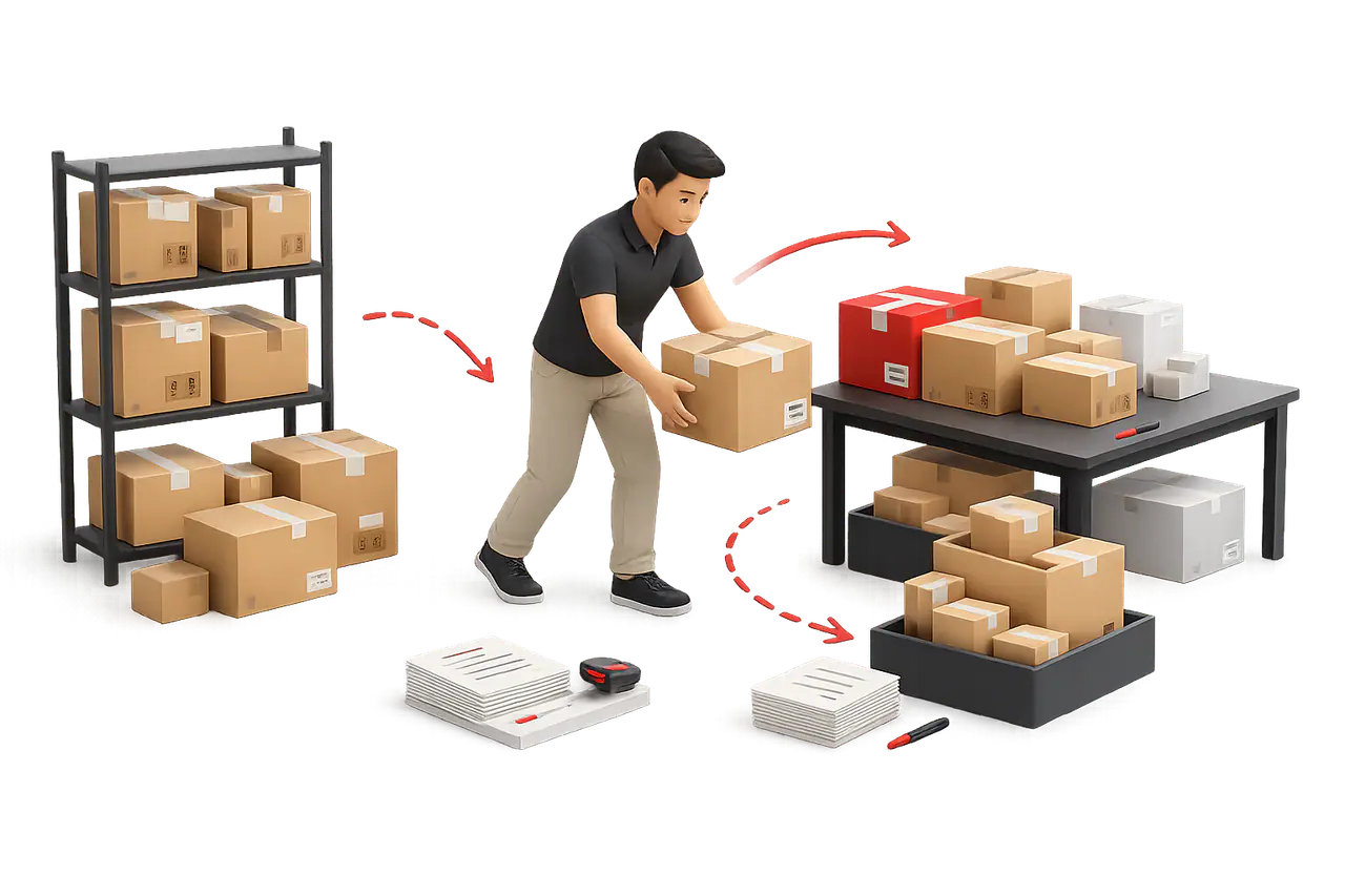 Proceso manual de organización de pedidos entre canales